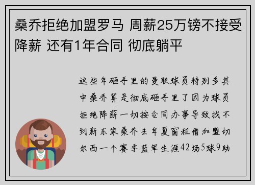 桑乔拒绝加盟罗马 周薪25万镑不接受降薪 还有1年合同 彻底躺平